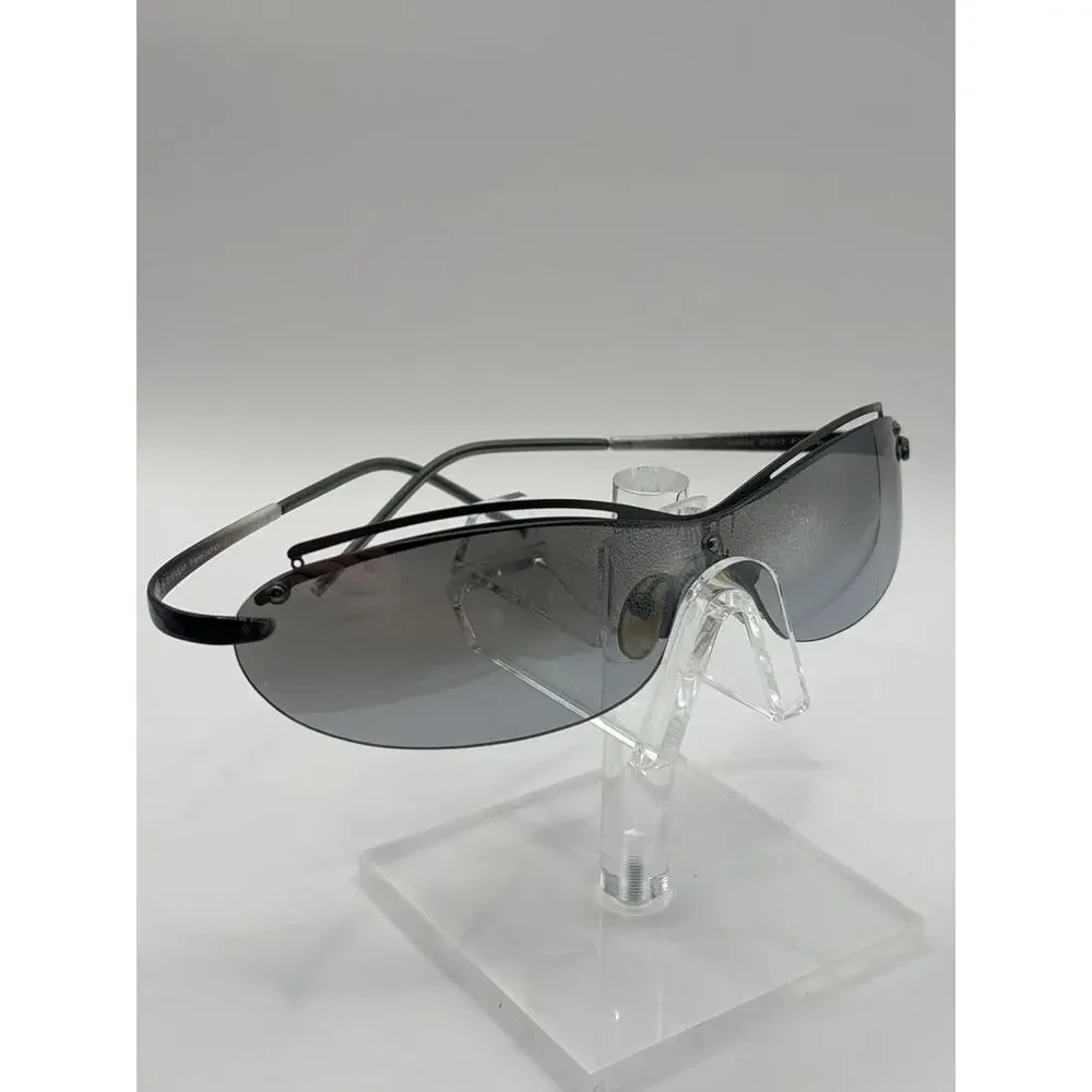 MIH-AGH Eyewear 8353 Rimless Shield Sunglasses Gray Lens Black Gunmetal